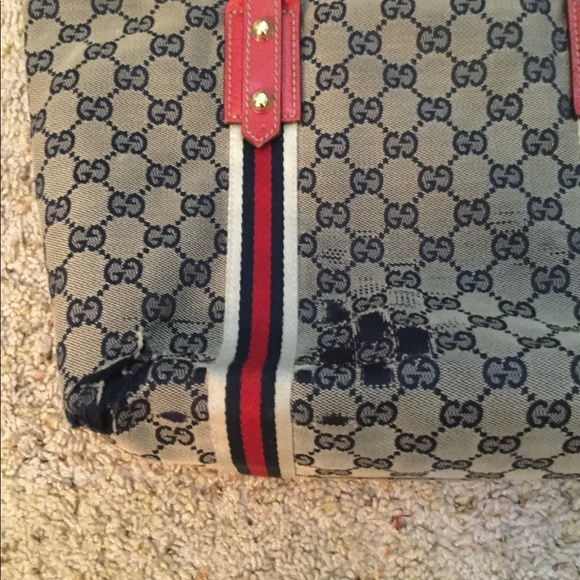 GUCCI VINTAGE MONOGRAM NAVY SATCHEL TOTE BAG PURSE - Picture 7 of 8